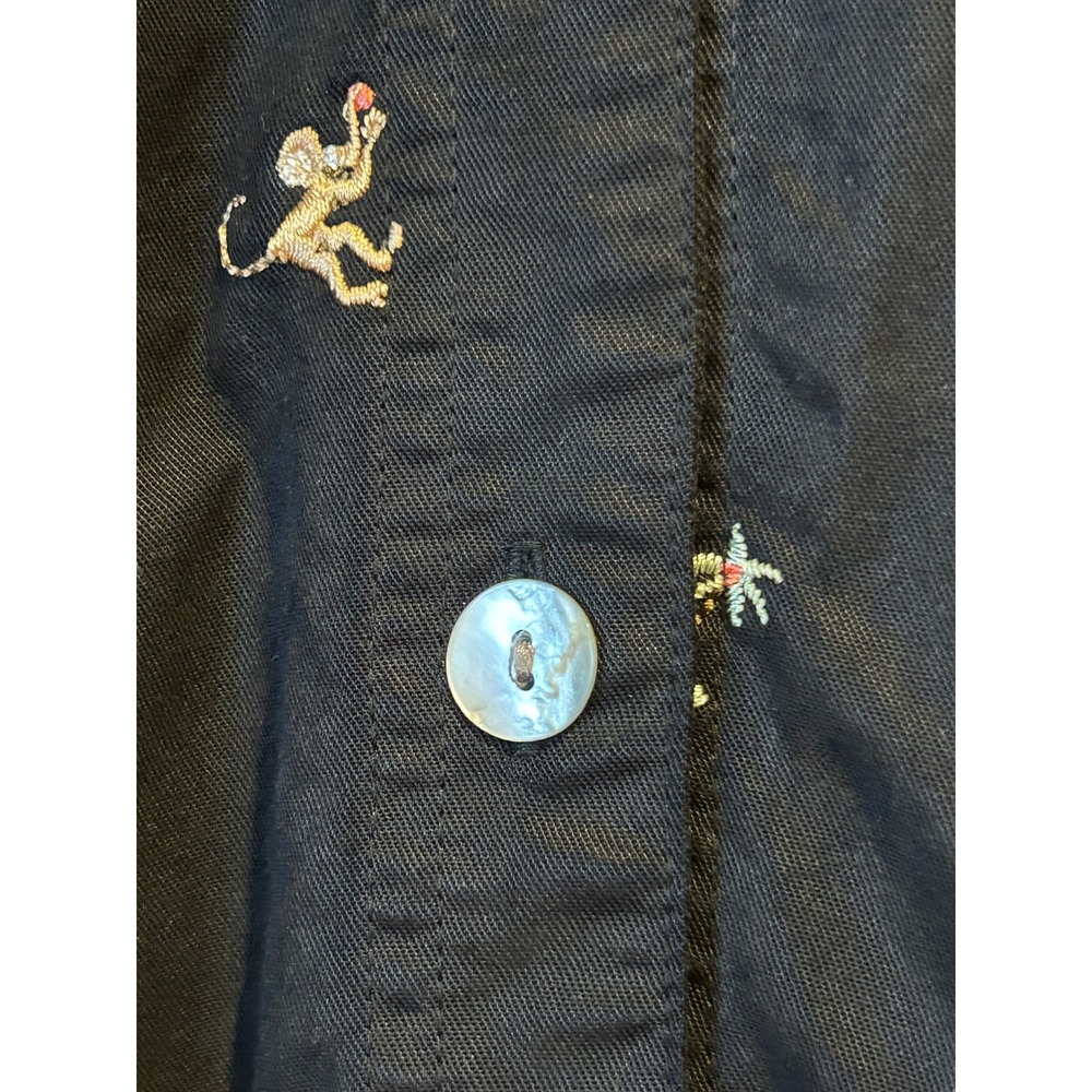 Vintage AKS Shirt XL All Over Embroidered Monkey Tiki Hut Black Tencel Button Up - Picture 4 of 12